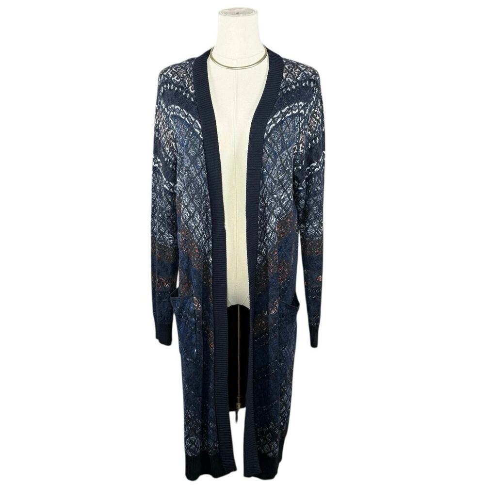 Desigual Longline Duster Cardigan Navy Wool Blend Knit Sweater XL Boho Office